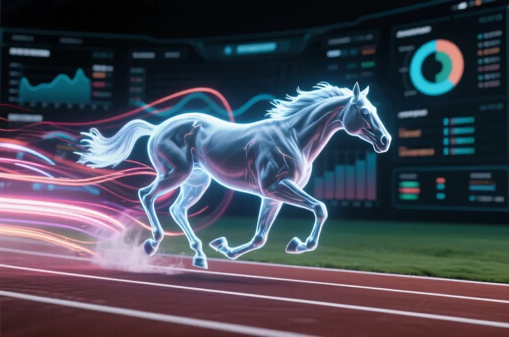 Minimalist abstract 3D digital horse racing simulation graph